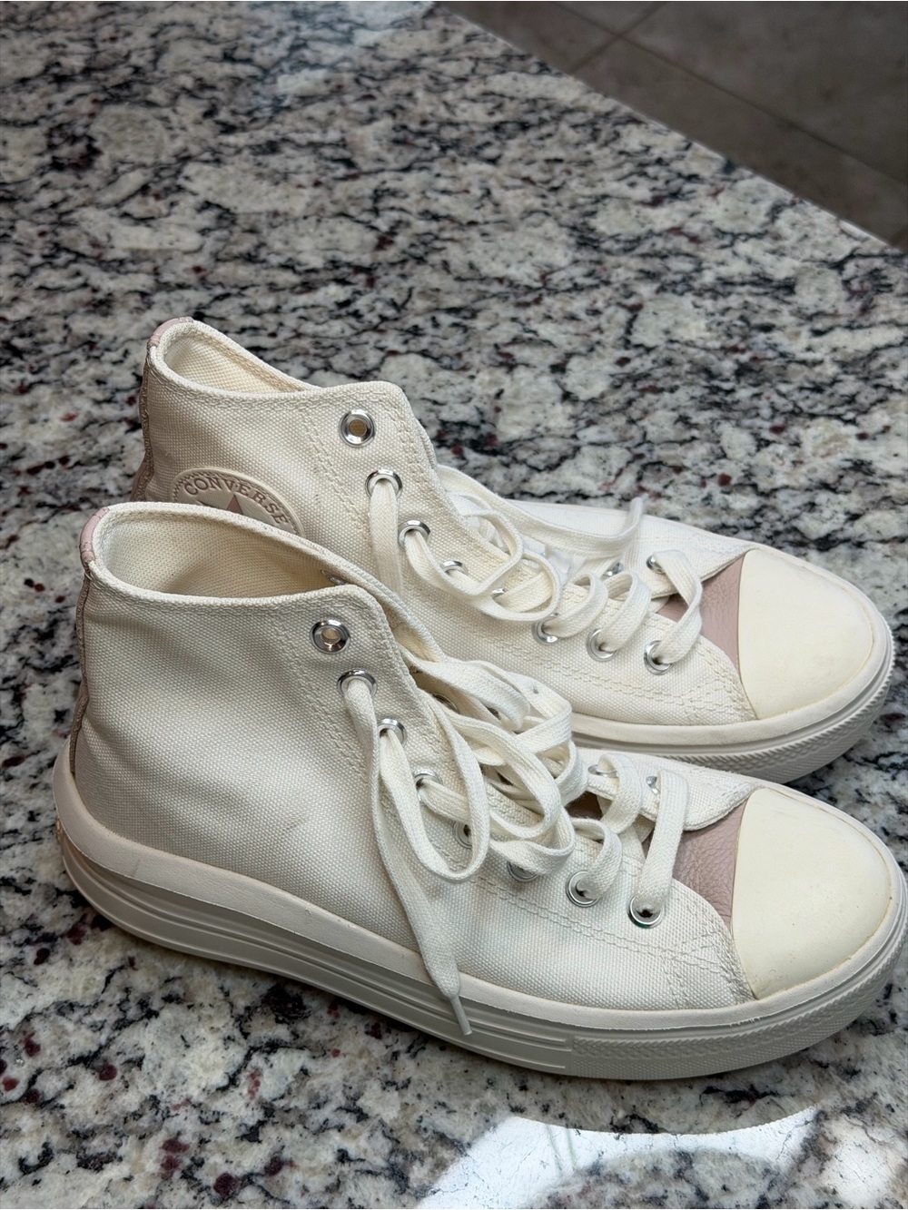 Converse High-Top Canvas Sneakers in Off-White and Light Pink